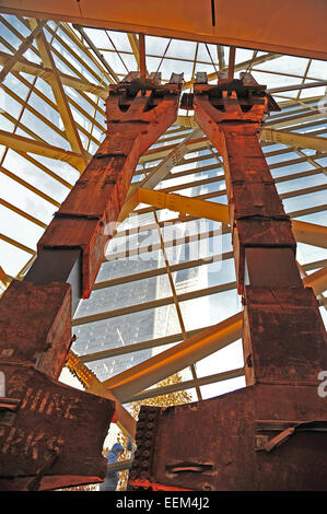 9-11 Memorial Museum Tridents steel structures of the destroyed Twin Towers, Manhattan, New York City, New York, United States Stock Photo