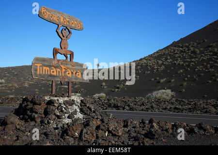 Devil sculpture in the Timanfaya National Park, Montañas del Fuego, Fire Mountains, volcanic landscape, Lanzarote Stock Photo