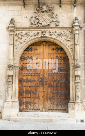 Knights gate entrance into the castle in medieval Gothic style Stock Photo