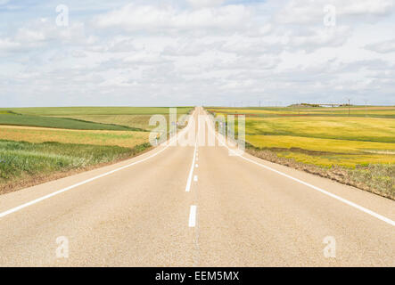 Open road through a plain that never seems to end Stock Photo