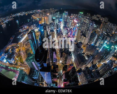 China, Hong Kong, Elevated view of city at night Stock Photo
