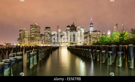 USA, New York State, New York City, Lower Manhattan at night Stock Photo