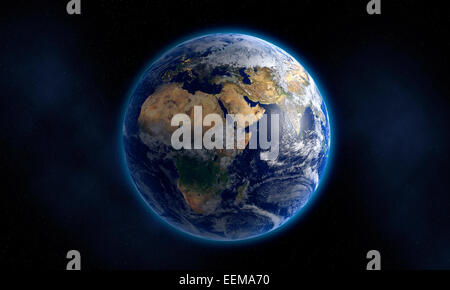 Glowing Earth floating in space Stock Photo