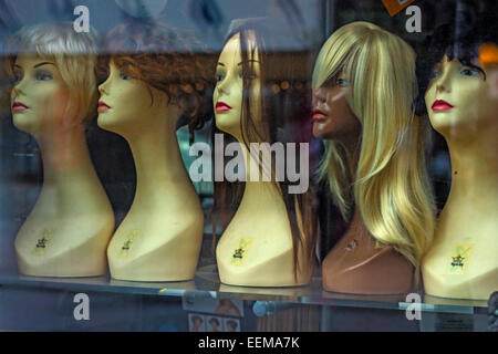 Mannequin Heads Colorful Female Wigs Fake Hair Sold Flea Market Stock Photo  by ©ttatty 197598414