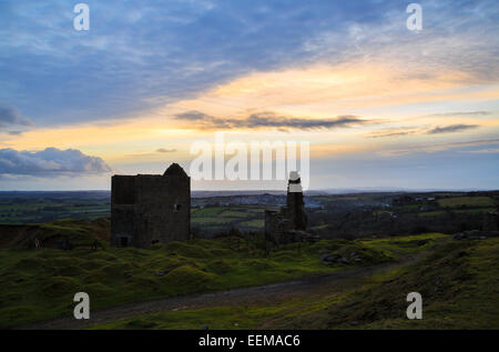 Sunset over the old caradon copper mineworkings in East Cornwall Stock Photo
