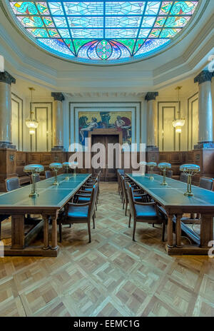 Ornate decor in reading room of Croatian State Archives, Zagreb, Zagreb, Croatia Stock Photo