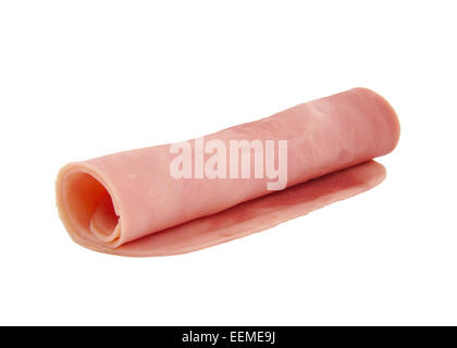Three cooked boiled and rolled ham sausage isolated on white background Stock Photo