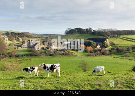 View of Tithe barn and Abbotsbury village Dorset England UK known for its swannery, Stock Photo