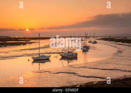 A view of the boats from Hurst Spit. Stock Photo