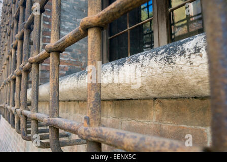 Iron bars on window of an old palace, italy Stock Photo