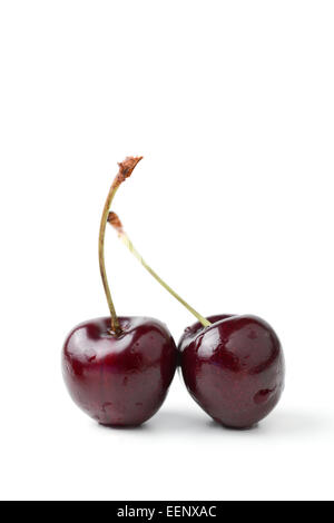fresh black cherries isolated on white Stock Photo