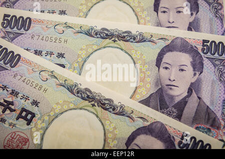 Closeup of a pile of Japanese yen. Stock Photo