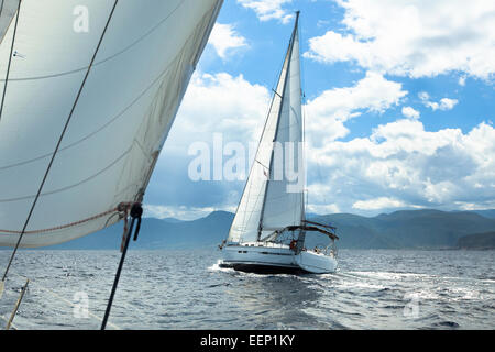 Sailing regatta in inclement weather. Sailboats. Yachting. Stock Photo
