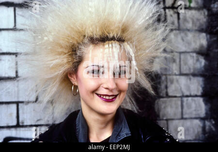 A smiling female punk rocker (Renata). London. Circa 1980's Stock Photo