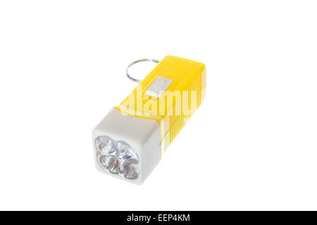 Electric yellow pocket led flashlight or torch. Object isolated on white background without shadows Stock Photo