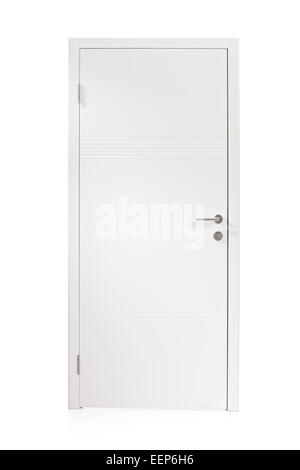 Studio shot of a white wooden door isolated on white background Stock Photo