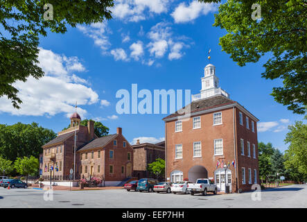 Delaware Street in the historic district showing the Old New Castle Court House, New Castle, Delaware, USA Stock Photo