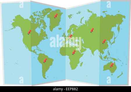 World map with pins Stock Photo