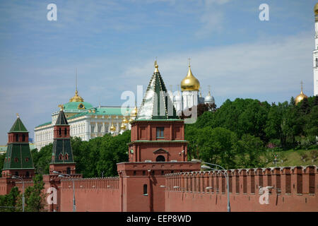 View of the Kremlin wall, towers, Cathedral of Archangel Michael and Great Kremlin Palace, Moscow, Russia Stock Photo