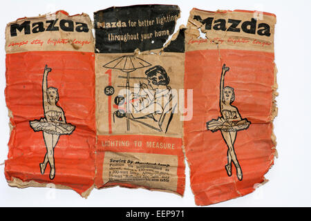 Old corrugated cardboard packaging for a Mazda electric light bulb Stock Photo