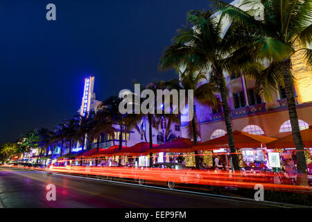 Ocean Drive at Dusk, South Beach, Miami Stock Photo