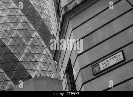 Gherkin, 30 St Marys Axe, Creechurch Lane, Stock Photo