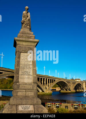 The War Memorial and Royal Tweed Bridge in Berwick Upon Tweed Northumberland England UK Stock Photo