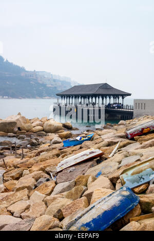 Blake Pier At Stanley - Wooden pier in Stanley Bay, Stanley, Hong Kong Island, China Stock Photo