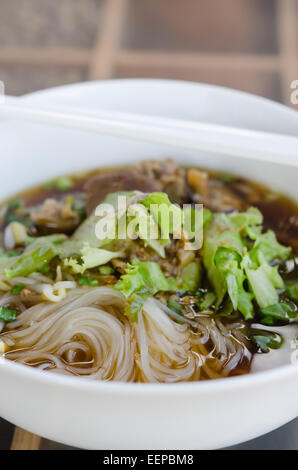 rice noodle soup with pork and vegetables Stock Photo