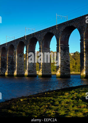 Royal Border Bridge at Berwick Upon Tweed Northumberland UK designed by Robert Stephenson and opened by Queen Victoria in 1850 Stock Photo