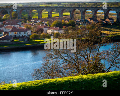 Royal Border Bridge at Berwick Upon Tweed Northumberland UK designed by Robert Stephenson and opened by Queen Victoria in 1850 Stock Photo