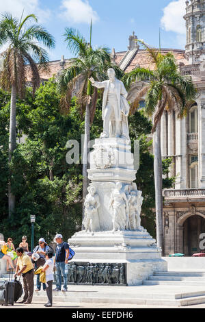 Statue of Cuban national hero and revolutionary philosopher Jose Marti, Parque Central, Havana, by National Museum of Fine Arts, blue sky, sunny day Stock Photo