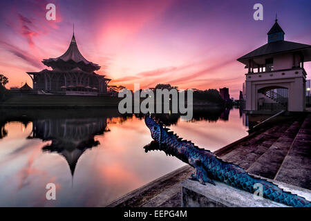 Sunrise at Kuching Waterfront Stock Photo