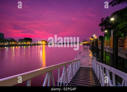 Sunset At Kuching Waterfront River of Sarawak Stock Photo