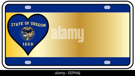 Oregon state license plate in the colors of the state flag with the flag icons over a white background Stock Photo