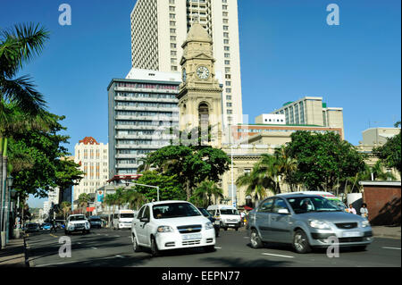 Road traffic commuting on Dr Pixely Kaseme street, near Post Office building in modern downtown Durban South Africa Travel destinations cities Stock Photo