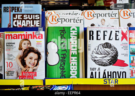 Newspaper stand, Charlie Hebdo, magazine Stock Photo