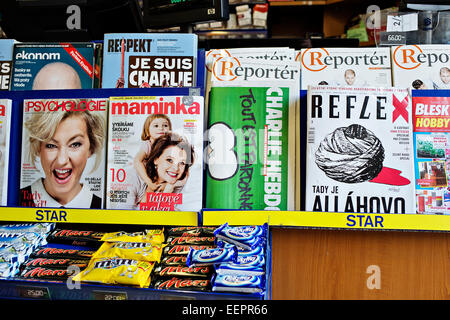 Newspaper stand, Charlie Hebdo, magazine Stock Photo