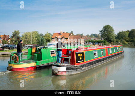 Two narrow boats on the Kennet & Avon canal in Devizes UK Stock Photo