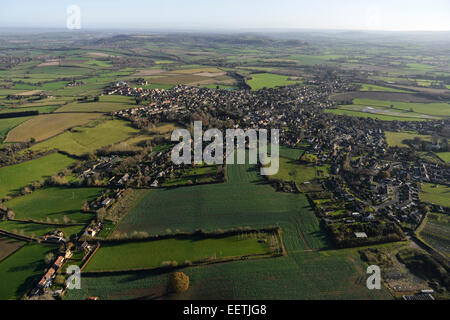 An aerial view showing the Somerset village of South Petherton in context with the surrounding rural landscape Stock Photo