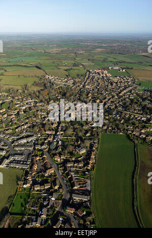 An aerial view showing the Somerset village of South Petherton in context with the surrounding rural landscape Stock Photo