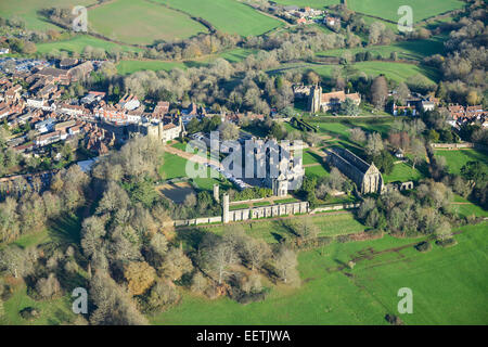 An aerial view of the remains of Battle Abbey and current Battle Abbey School, East Sussex Stock Photo