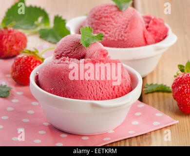 Sweet berry sorbet with fresh mint. Selective focus Stock Photo