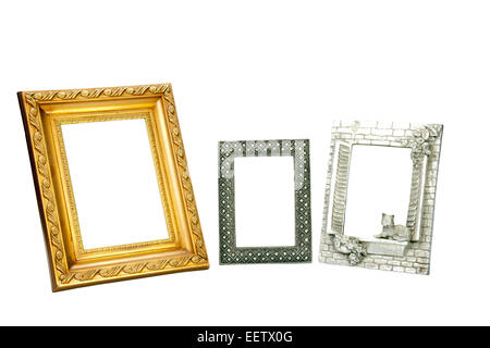 three ornate empty picture frames in various sizes Stock Photo