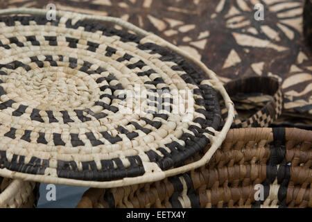 Kingdom of Tonga, Vava'u Islands, Neiafu. Hand woven souvenir baskets. Stock Photo