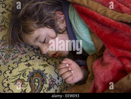 Sleeping Yezedi Refugee Child From Sinjar Sleeping, Duhok, Kurdistan, Iraq Stock Photo