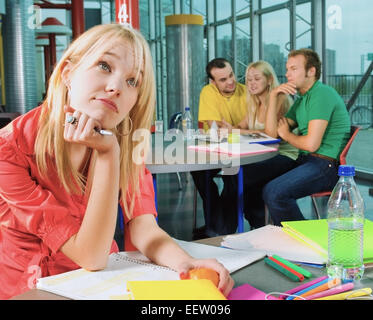Female college student working on assignment Stock Photo