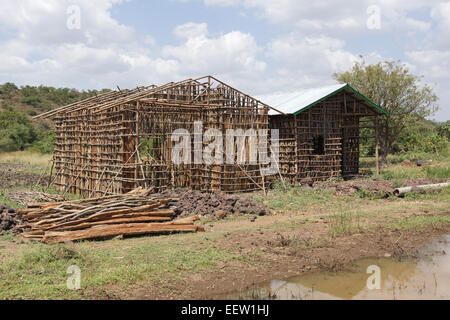 Construction of traditional houses, Great Rift Valley, Ethiopia, Africa Stock Photo
