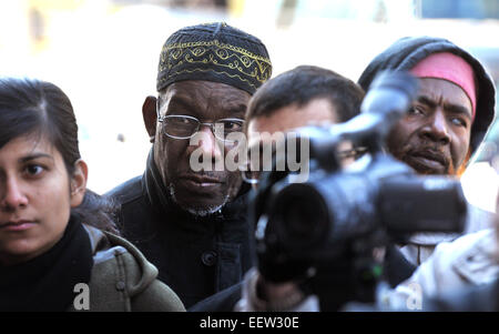 The crowd listens during a press conference outside city hall in New Haven, concerning alleged spying by the NYPD on Yale Muslim students. Stock Photo