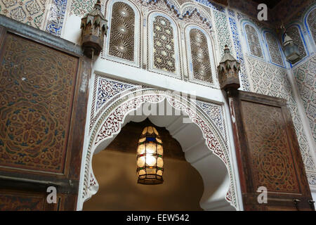 Traditional Moroccan interior of the Dar Jamai, a palace built in 1882, Meknes, Morocco Stock Photo